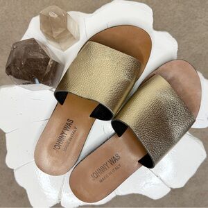 Johnny Was Alessia Genuine Italian Leather Gold Metallic Slide Sandal Size 37
